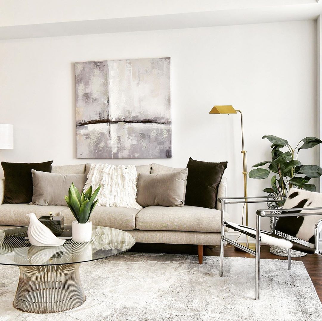 Home staged with plants and neutrals. Photo by Instagram user @eleganceunderstated