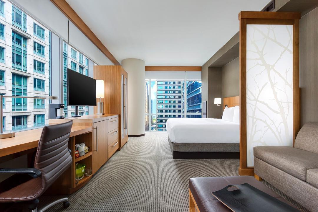 Hotel room at Hyatt Place in Chicago, IL. Photo by Instagram user @hyattplace