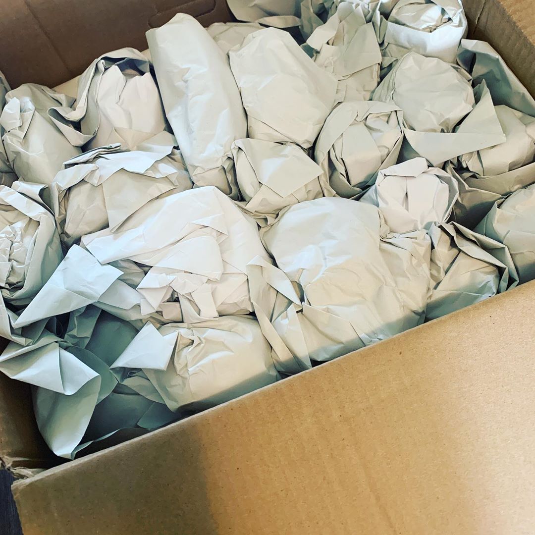 Fragile items wrapped in packing paper. Photo by Instagram user @cheley.tattoorose