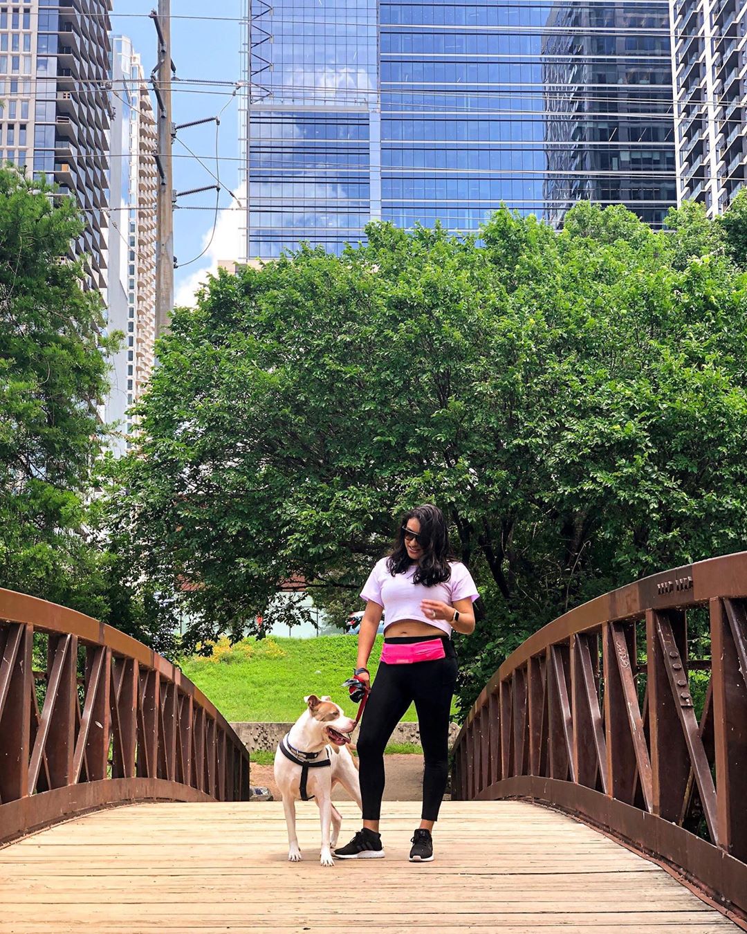 Woman Walking Her Dog Through a Park in a Big City. Photo by Instagram user @_marthapratt_