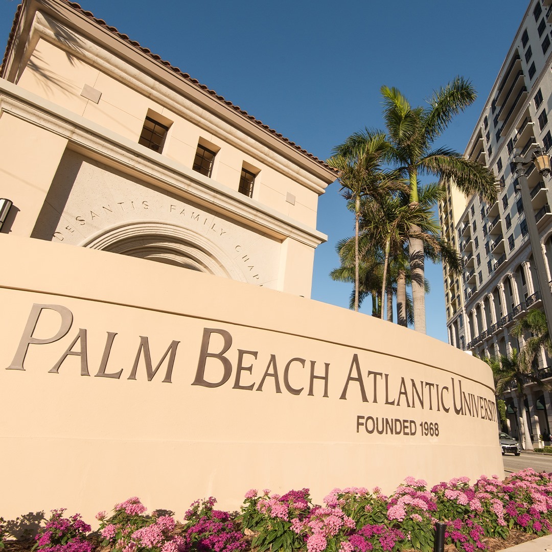 Exterior Photo of the Main Sign Outside of Palm Beach Atlantic University. Photo by Instagram user @pbauniversity