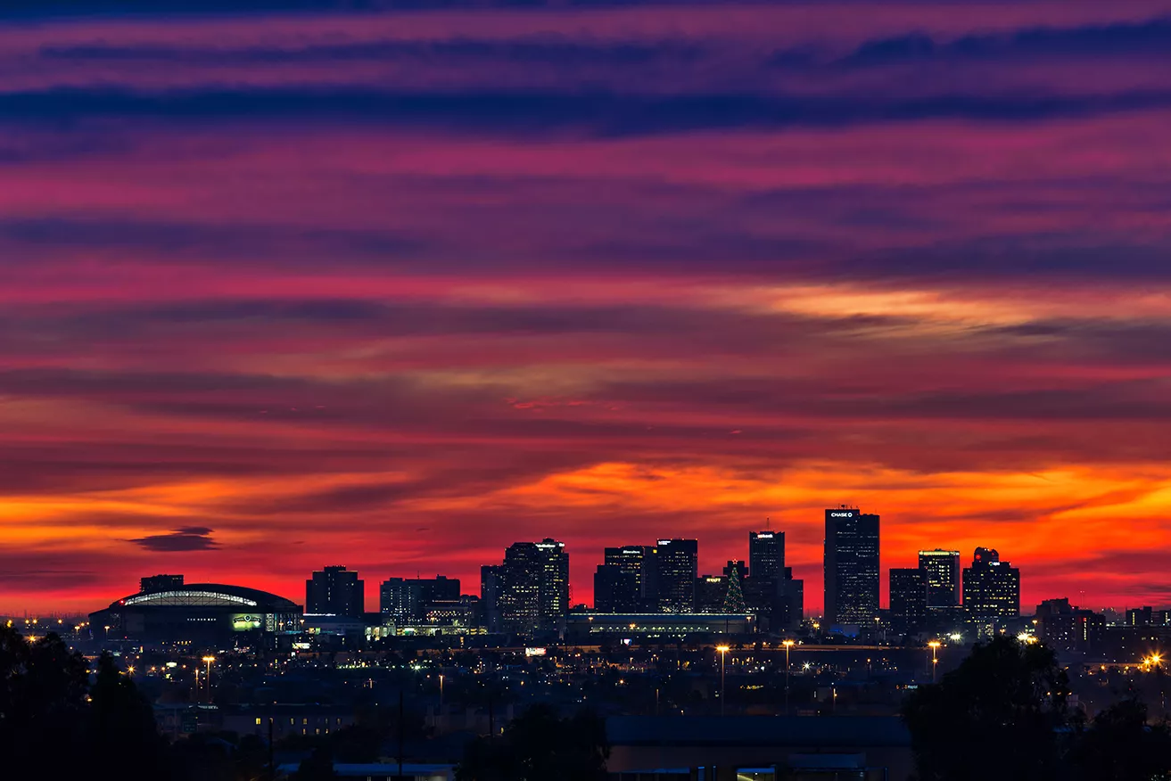 Skyline of Phoenix, AZ during a sunset
