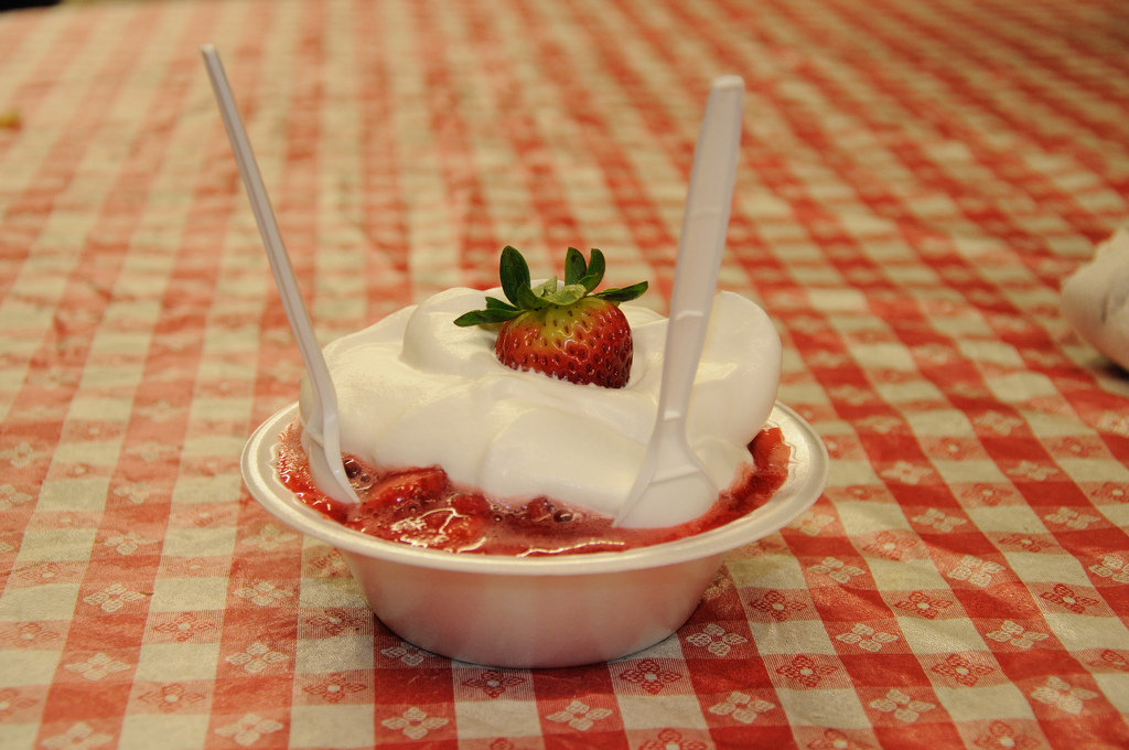 Strawberry shortcake on table