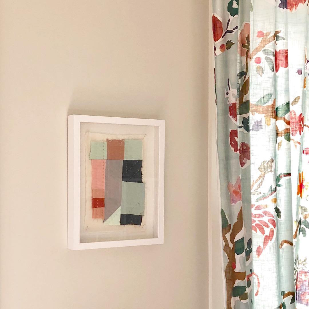 Keepsake collage with fabric squares. Photo by Instagram user @kyeandhardy