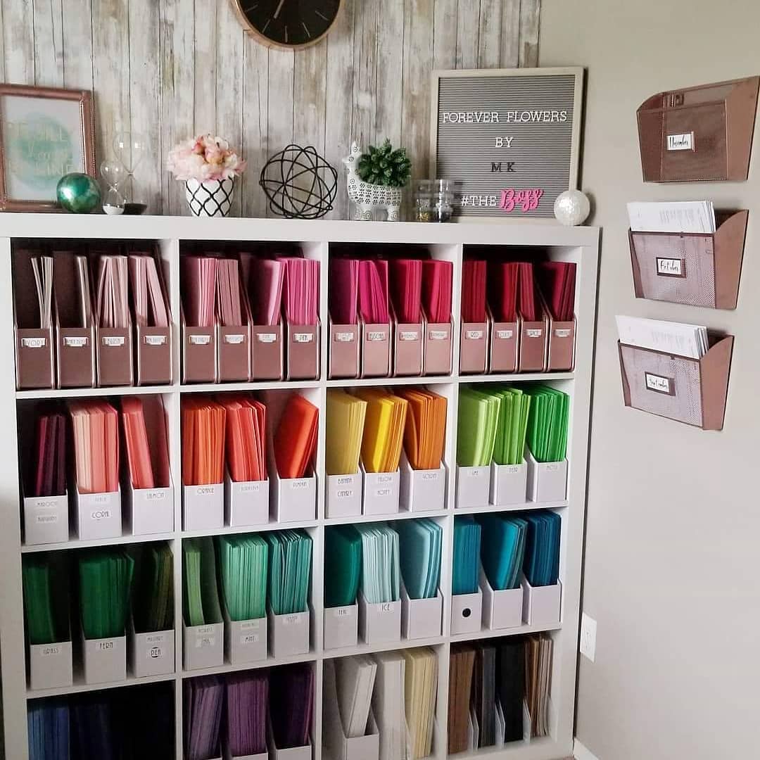 Colorful home office files. Photo by Instagram user @foreverflowersbymk