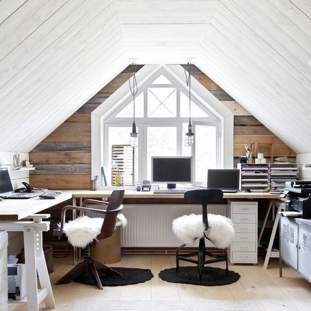 Home office set up in attic. Photo by Instagram user @marquisestatesltd