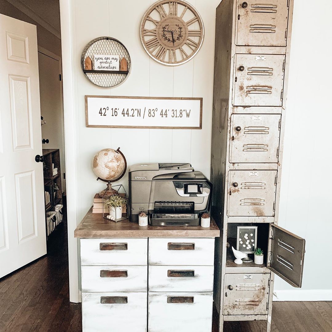 Home office file cabinets. Photo by Instagram user @nest.in.birdland