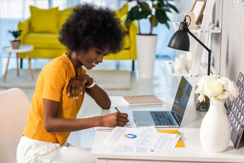 Young woman working in home office