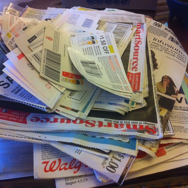 Pile of coupons on table. Photo by Instagram user @oisor_coupons