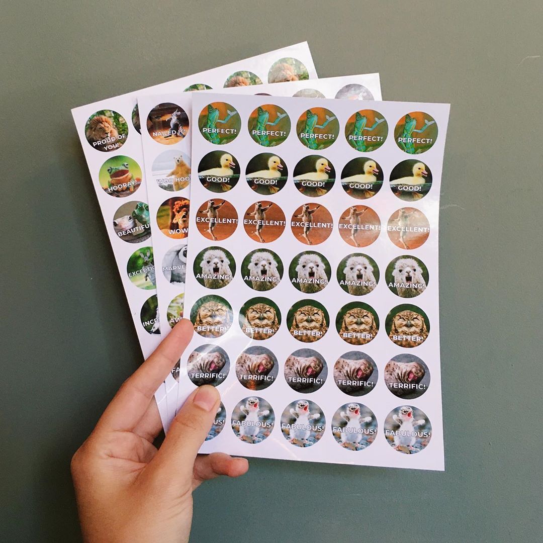Hand holding a sheet of stickers. Photo by Instagram user @sonunstickers