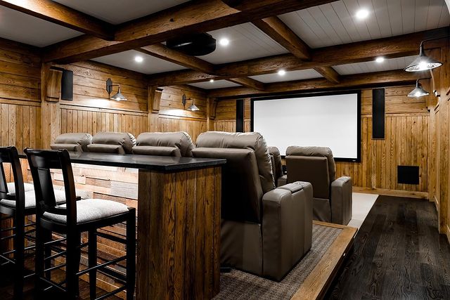 Home Theater Room with Projector. Instagram Photo by @probuiltwoodworking
