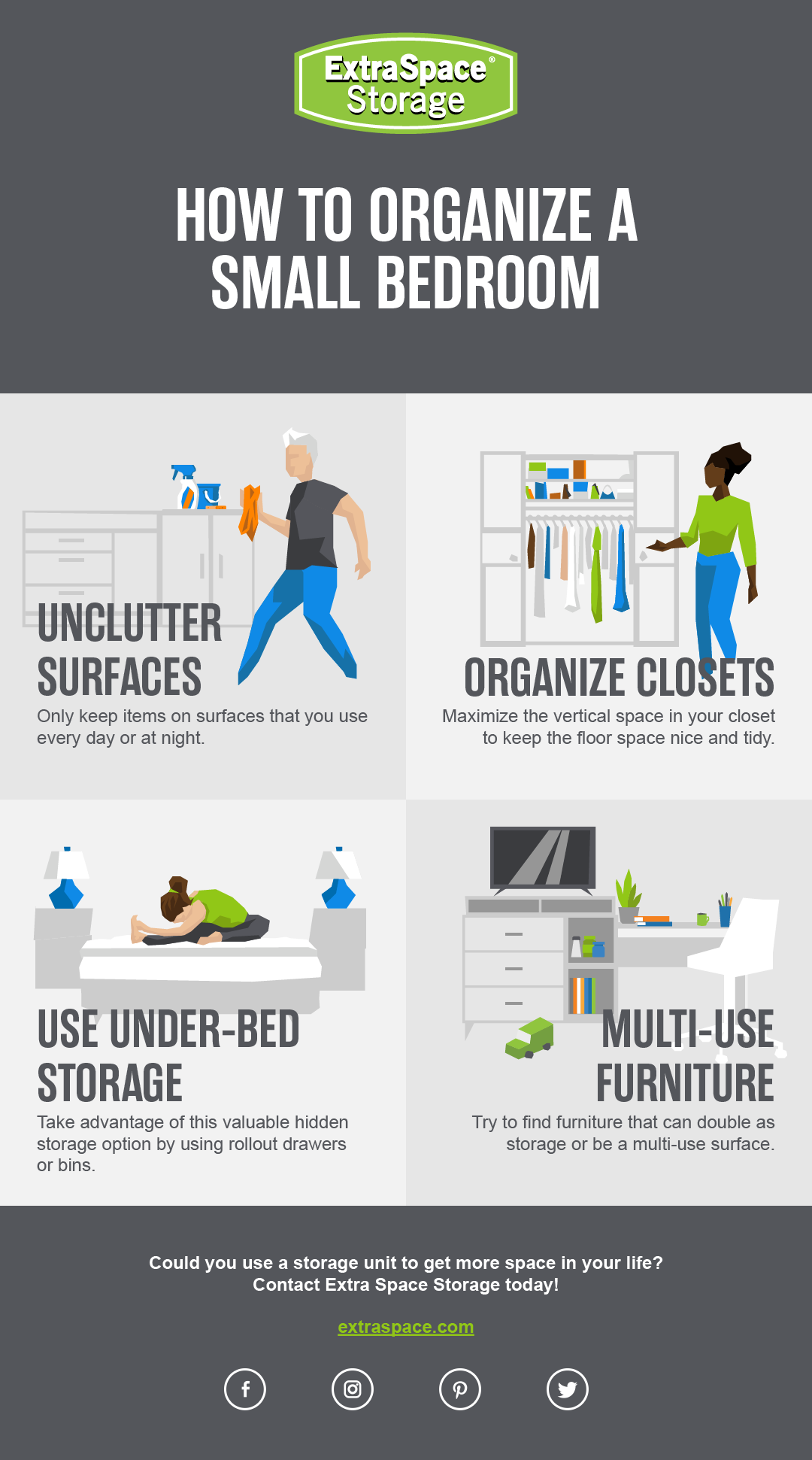 Downloadable: How to Organize a Small Bedroom: Tips to Make a Small Room Larger: Extra Space Storage