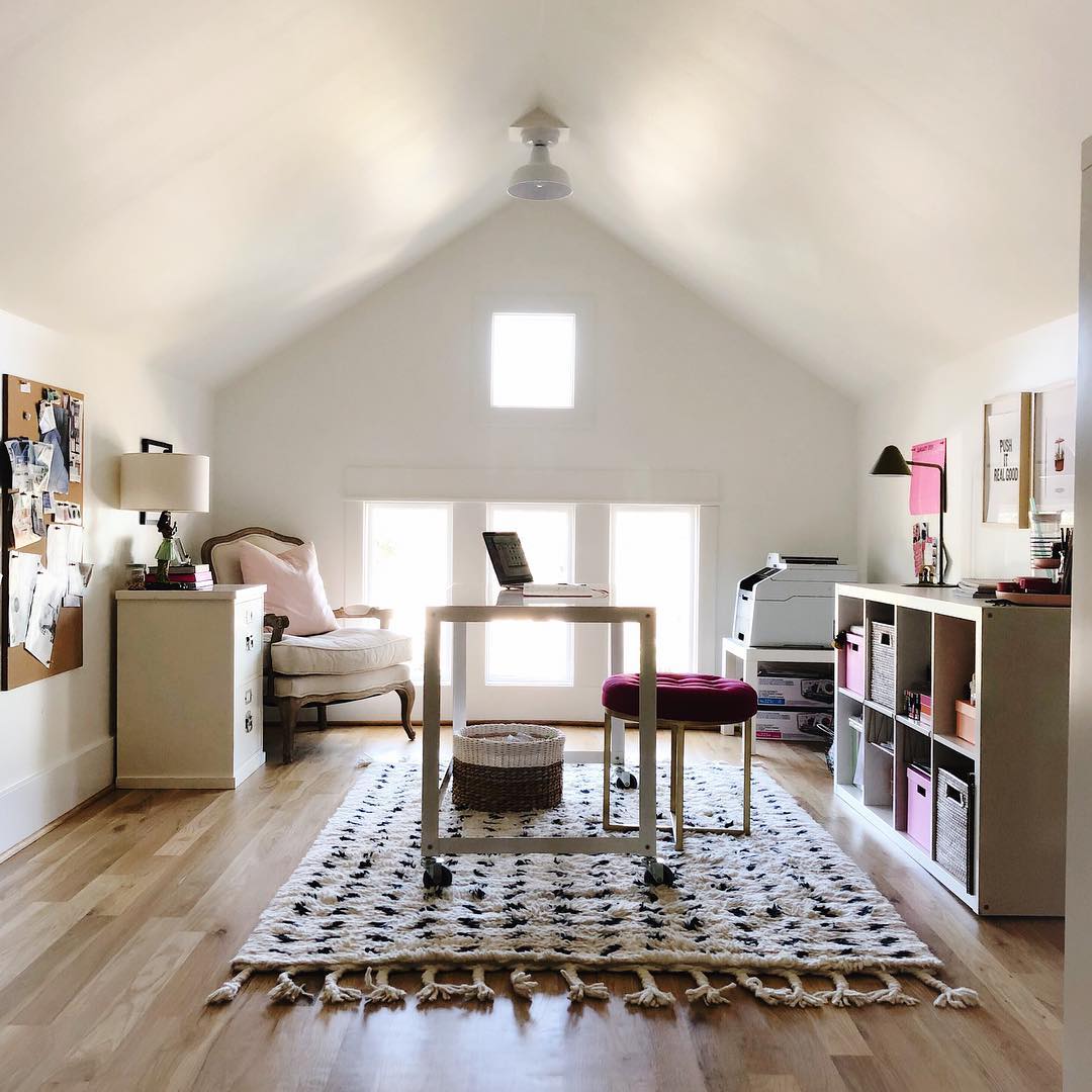 Office space in attic. Photo by Instagram user @animalcrackerstudio