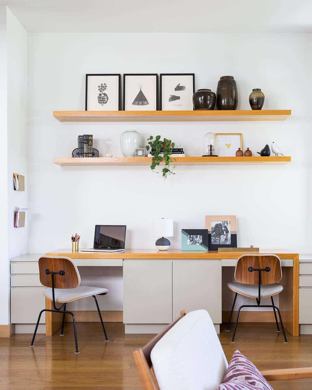 two person desk with filing cabinets all around photo by Instagram user @amybartlam