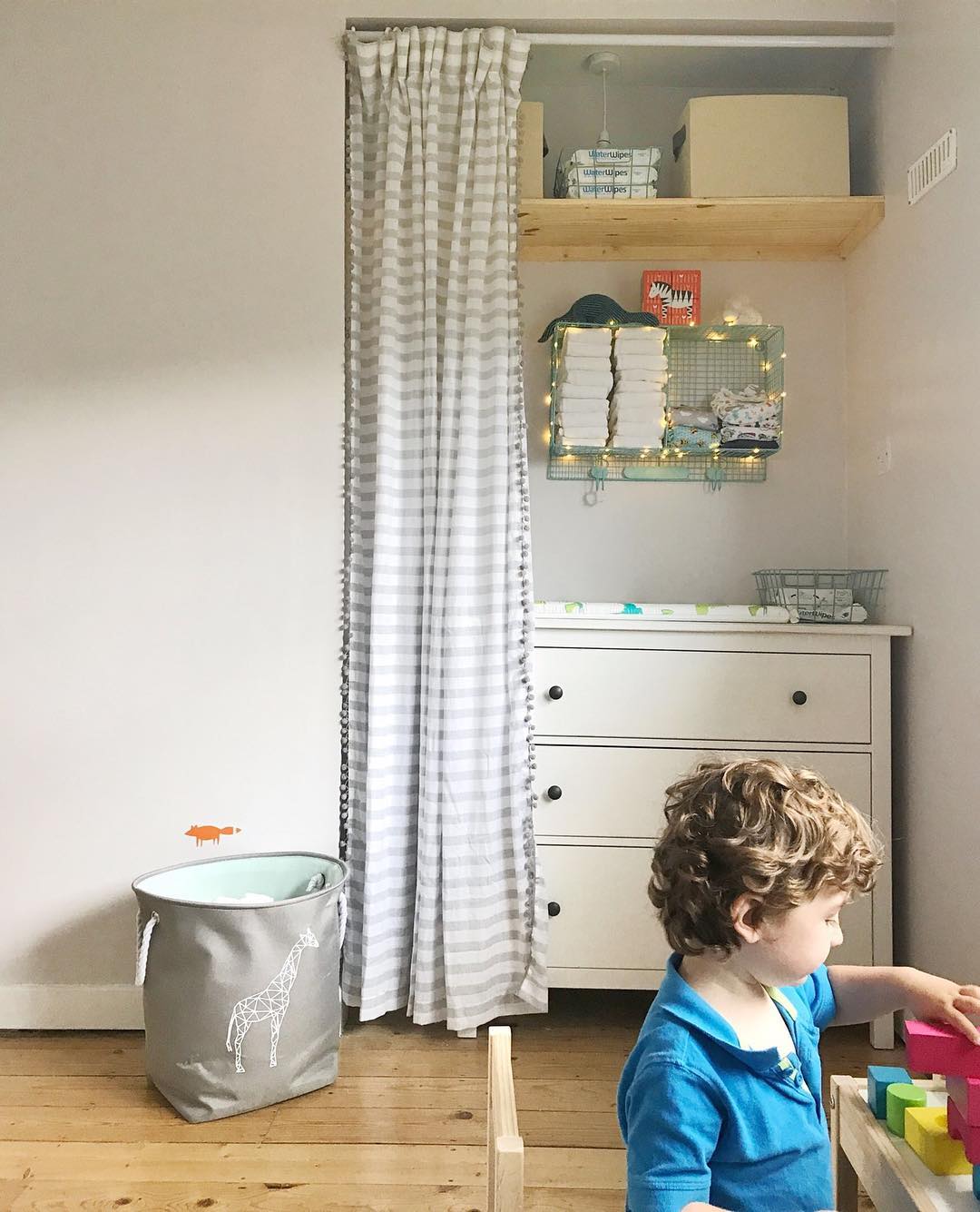 Closet with Changing Table and Curtain. Photo by Instagram user @newaims