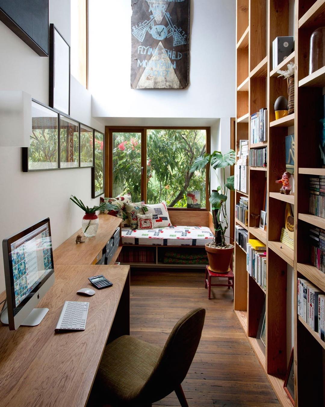 Library home office space. Photo by Instagram user @boho_aroha