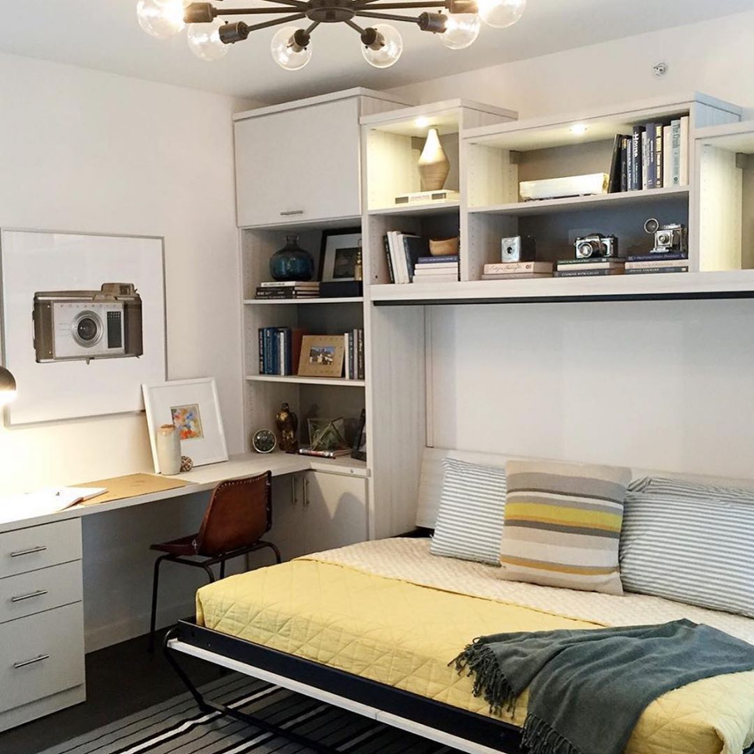 Murphy Bed Folded Down in a Home Office. Photo by Instagram user @themurphybeds