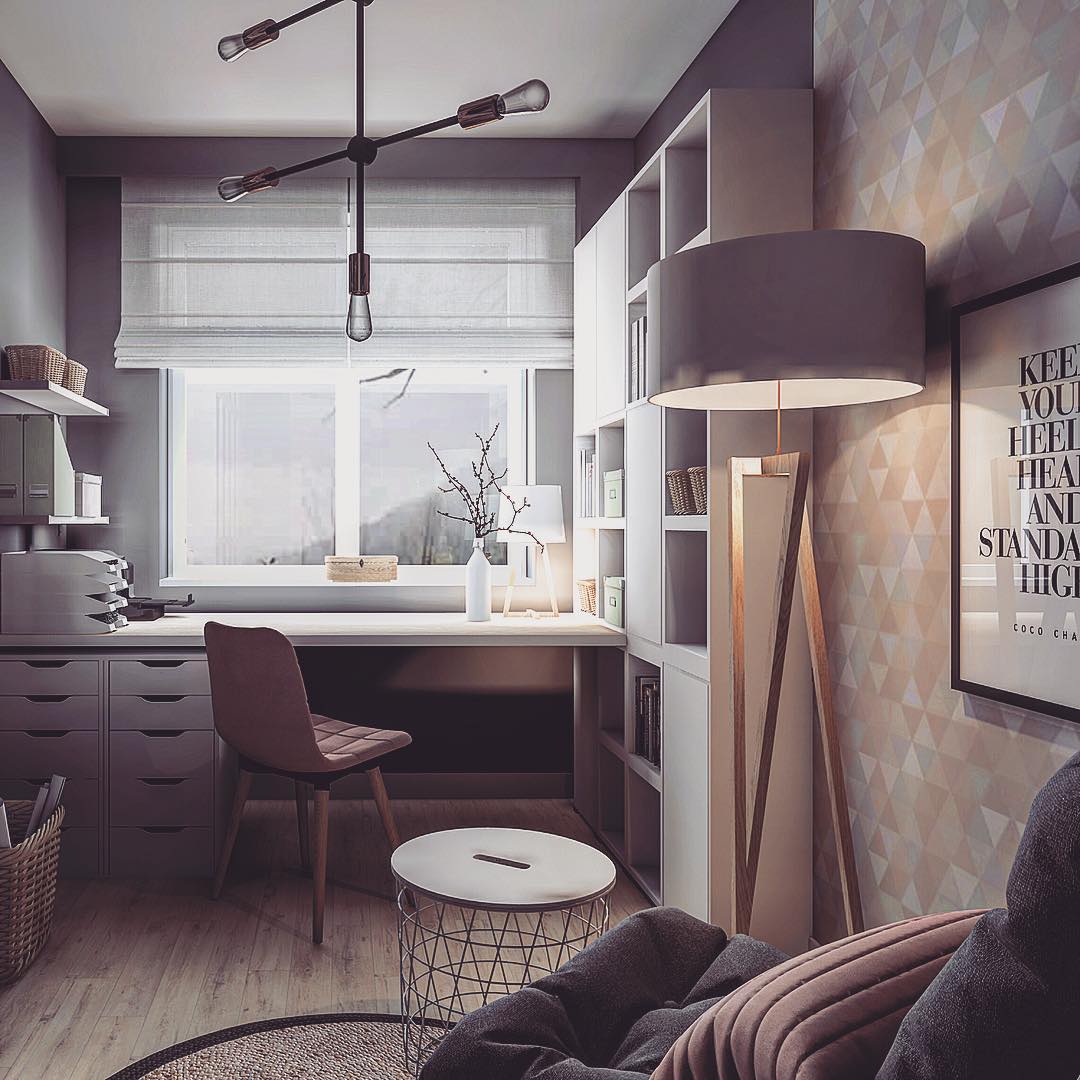 Home Office with a Cozy Desk off to the Side. Photo by Instagram user @lovingitpl