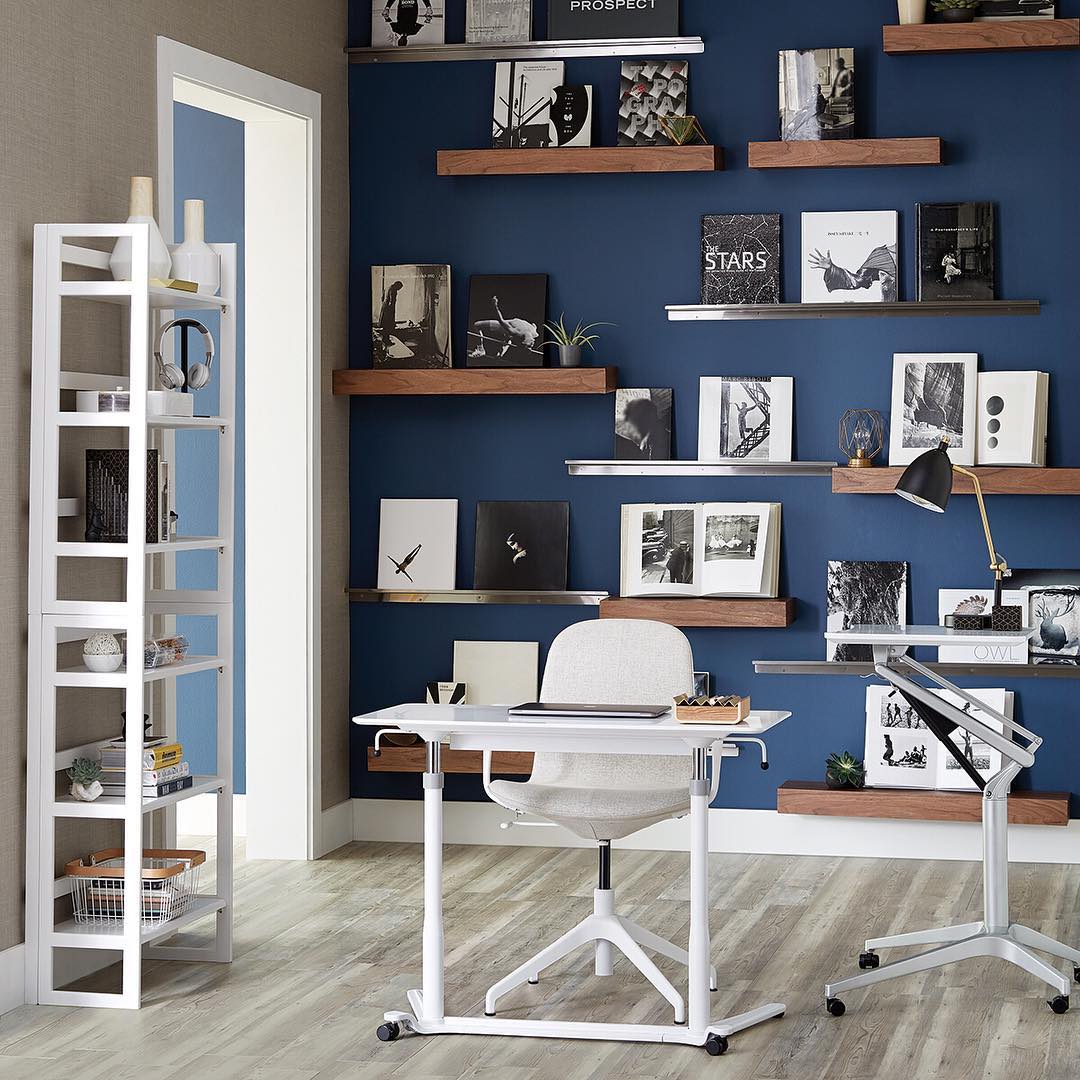 Small, White Rolling Desk in the Center of a Home Office. Photo by Instagram user @thecontainerstore