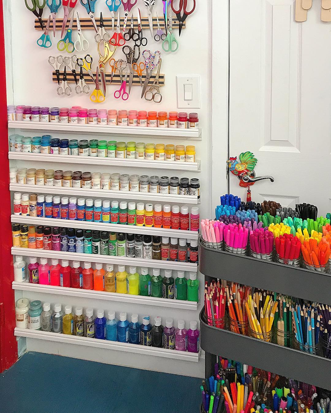 Craft room with color organization. Photo by Instagram user @cindyology