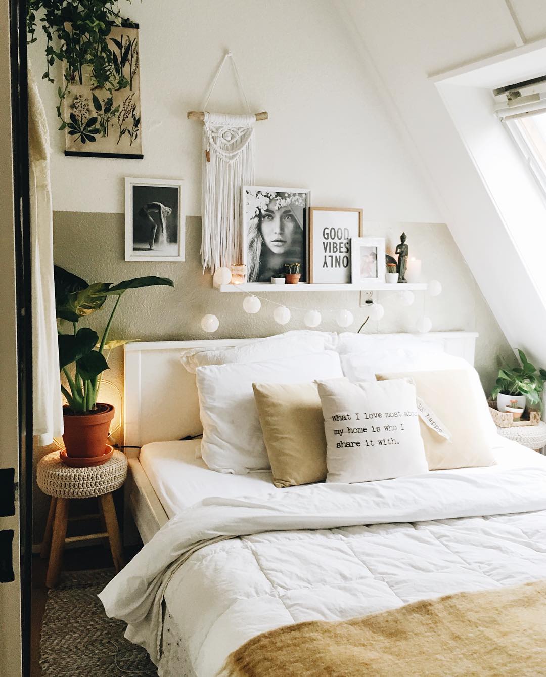 Bedroom with Small Plants on Nightstands. Photo by Instagram user @lovedbysheila