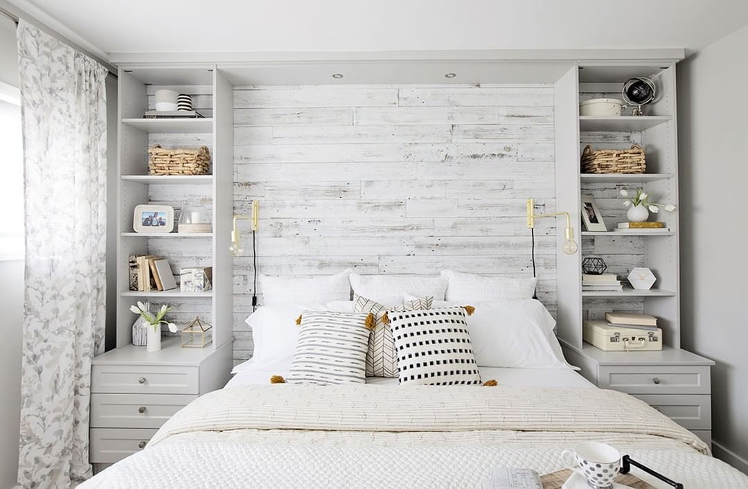 18 Small Bedroom Ideas How To Make, Around Bed Wall Storage