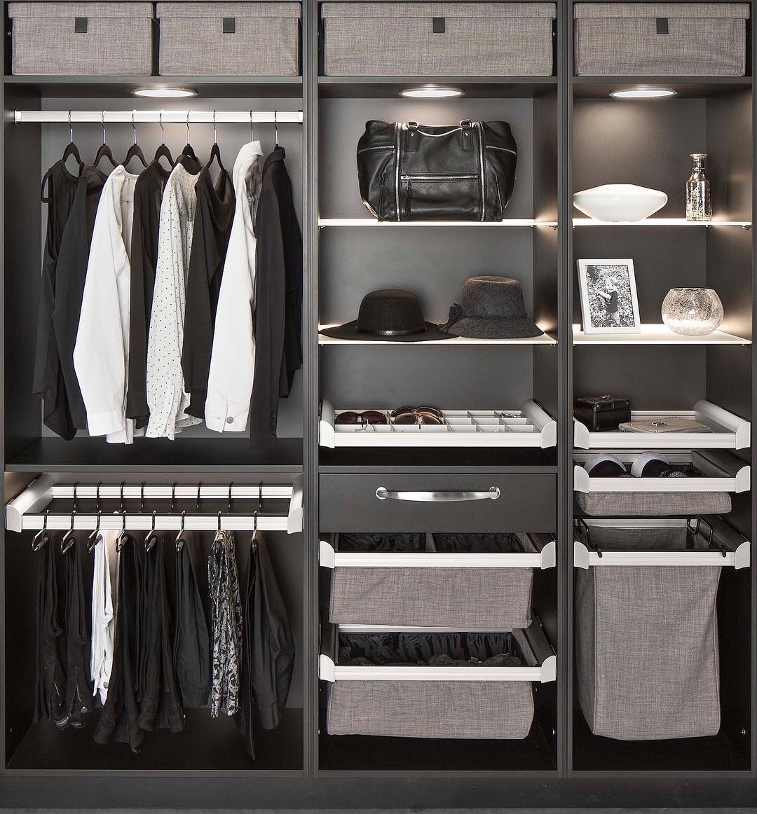 Closet with Bins and Baskets to Store Clothes and Shoes. Photo by Instagram user @hafeleamerica