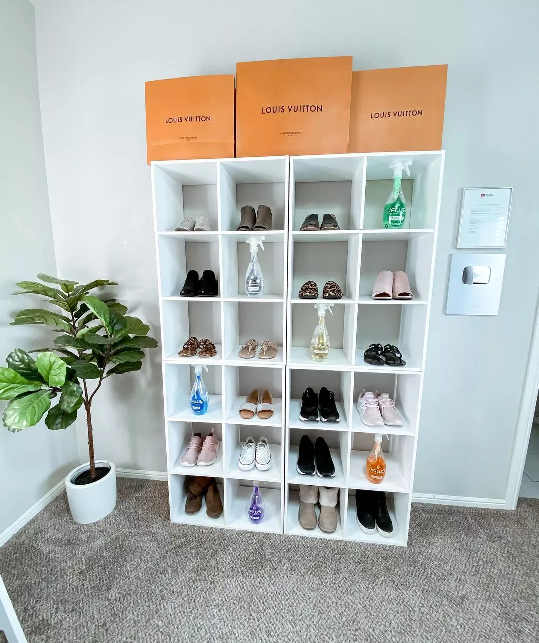 HD wallpaper: lv, louis vuitton, shoe, shoes, shop, shelf, indoors,  furniture