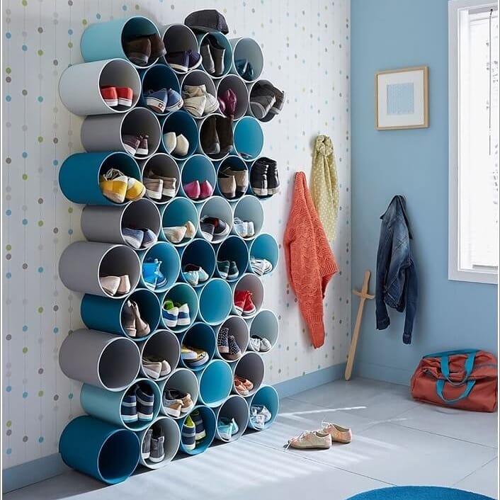 Vertical Shoe Storage on Wall in Kids Bedroom. Photo by Instagram user @amazinginteriordes