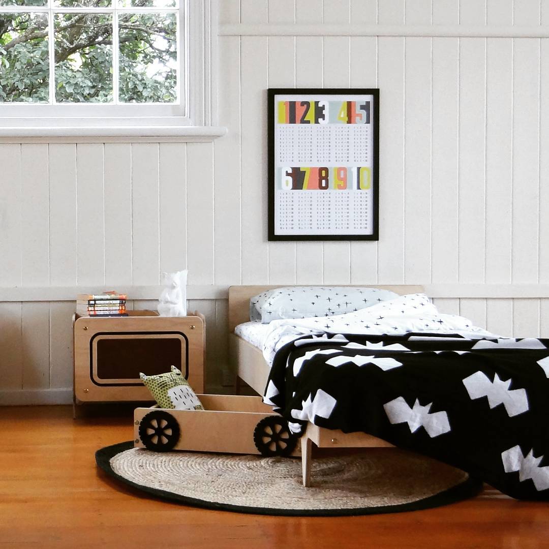 Childrens Bed with Trolley Storage Underneath. Photo by Instagram user @twiggeddesign