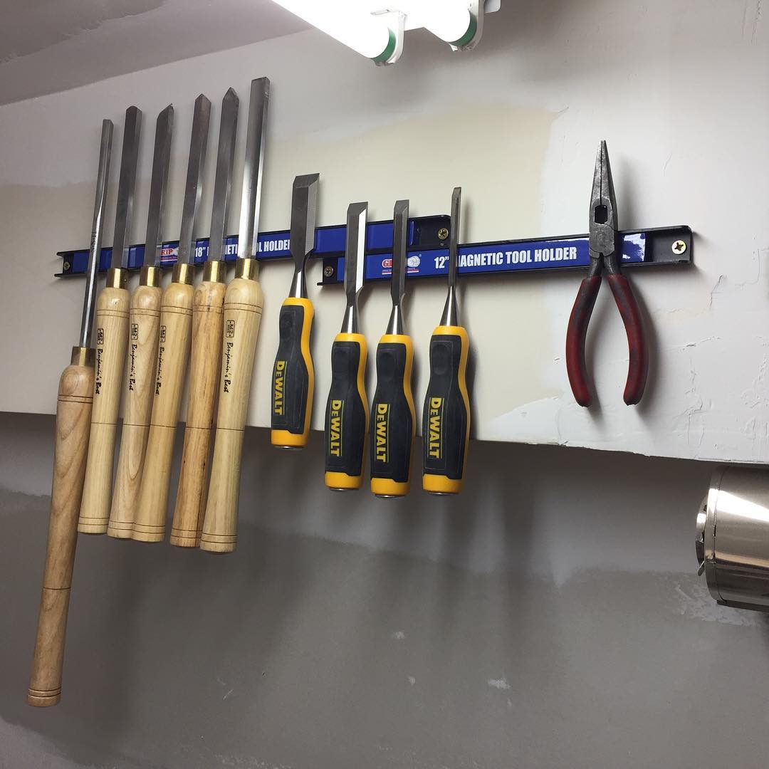 Magnetic Strip Holding Pliers and Screwdrivers. Photo by Instagram user @scolaroanthony