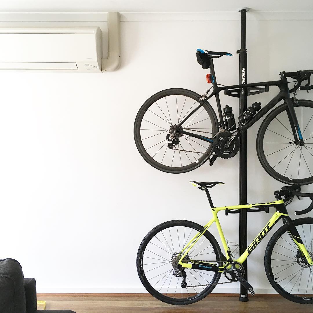 Bikes Stored Vertically in Garage. Photo by Instagram user @megantrinh_12