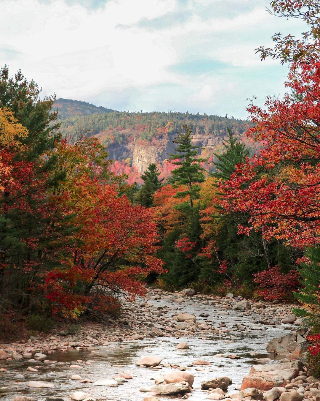 River and Forest in the Fall in Lincoln, NH. Photo by Instagram user @tononphoto