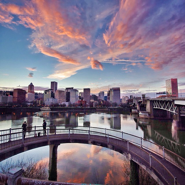 Sunset View of the Downtown Portland Skyline. Photo by Instagram user @gemini_digitized