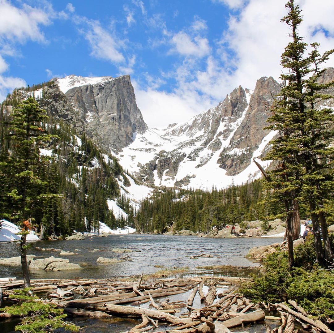 Gorgeous Lake and Forest with Rocky Mountains in Background. Photo by Instagram user @gcb_photo