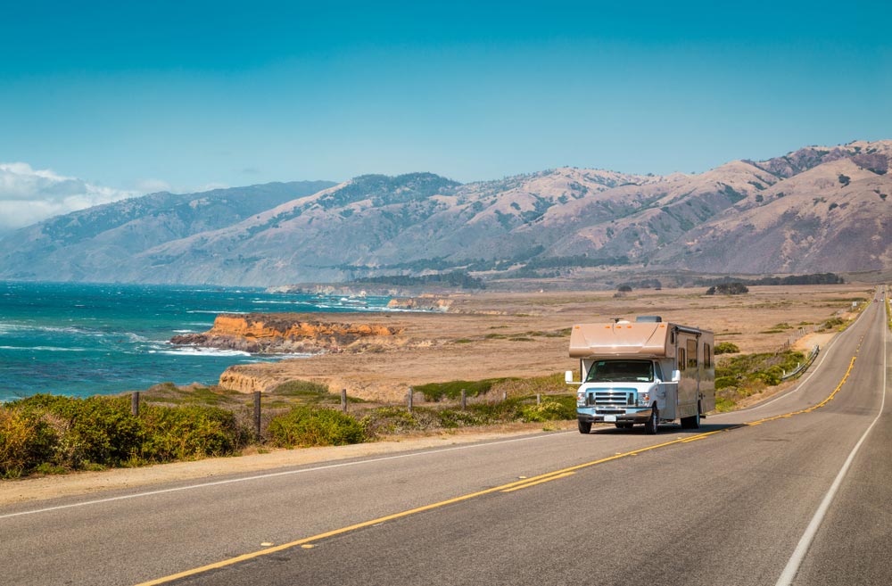 RV driving down California coast