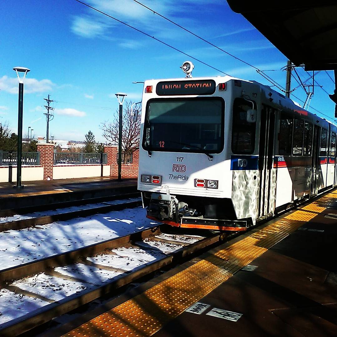 RTD light rail train coming into a station Photo by Instagram user @chewbacca115