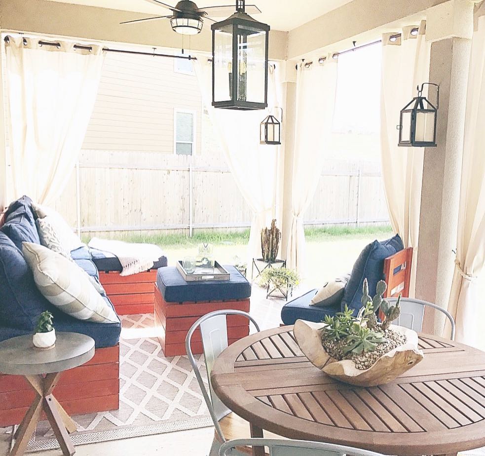 curtains added to outdoor living space area photo by Instagram user @tcbstyle