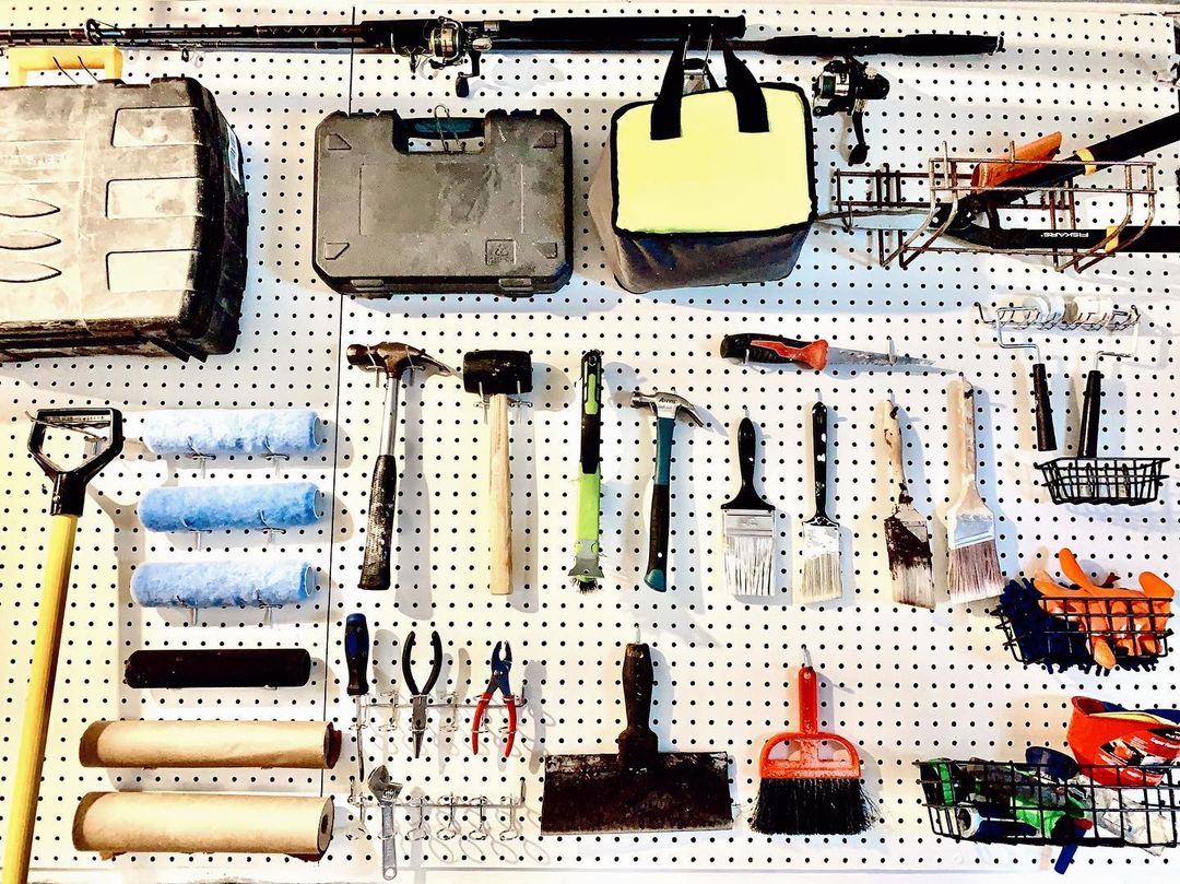 Tools on a Pegboard. Photo by Instagram user @organizeitwithus