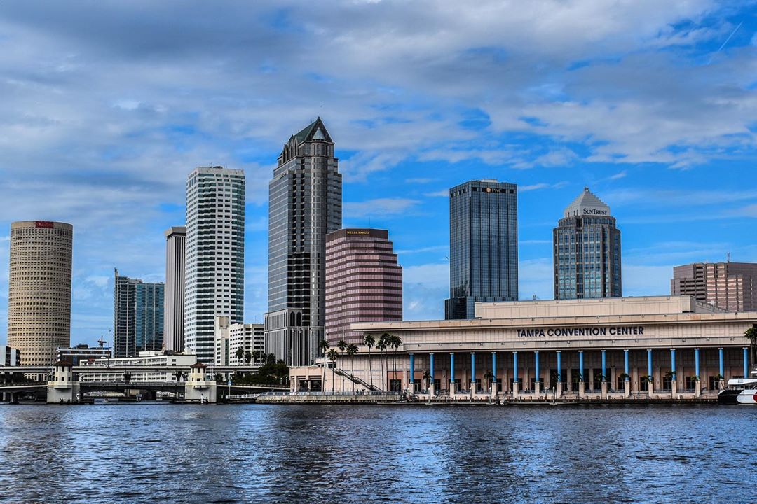Tampa skyline from the water with convention center in front photo by Instagram user @andy_1__