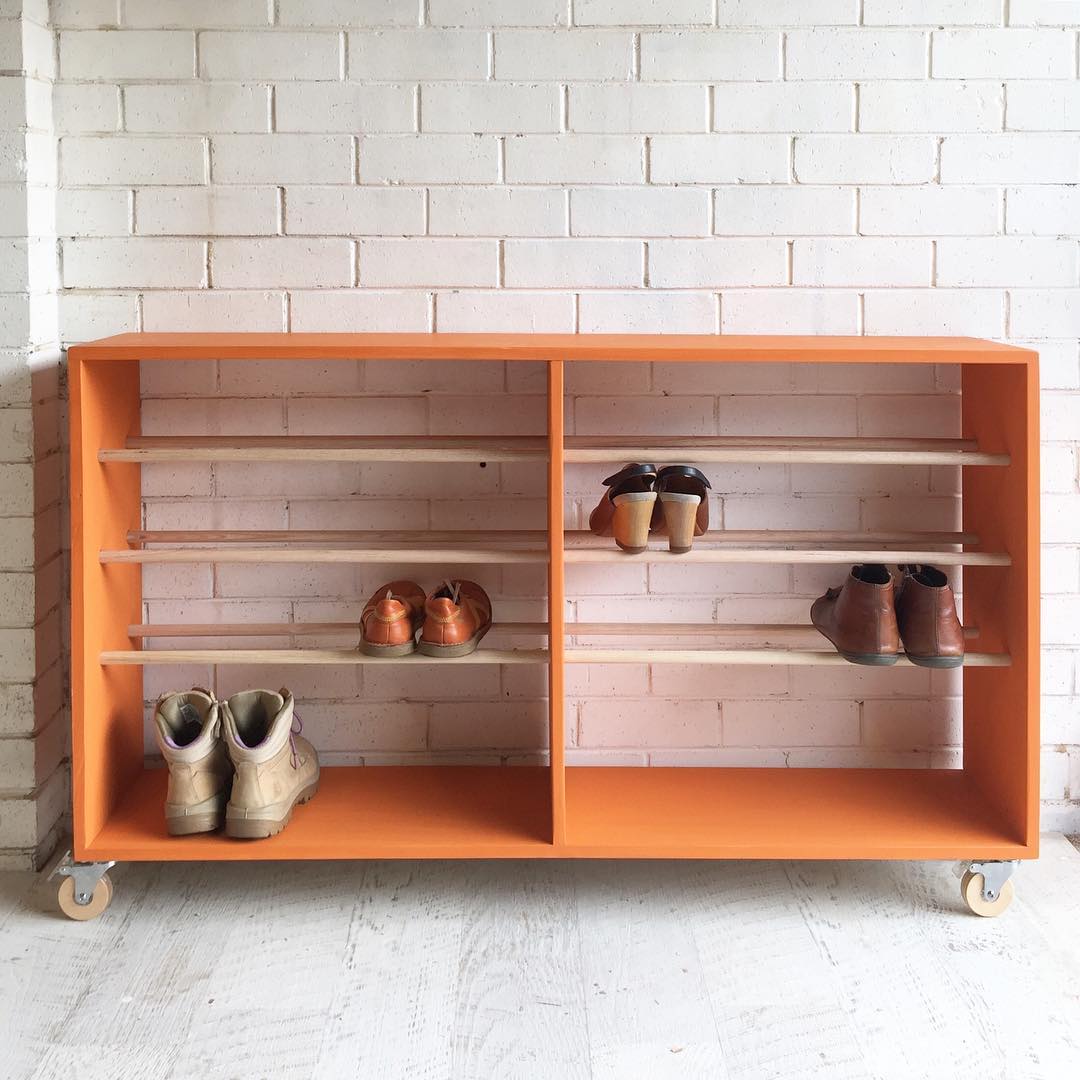 Custom shoe rack. Photo by Instagram user @littleredindustries