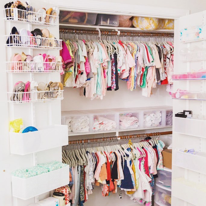 Childrens Closet with Door Hangers for Shoes and Clothes. Photo by Instagram user @projectnursery