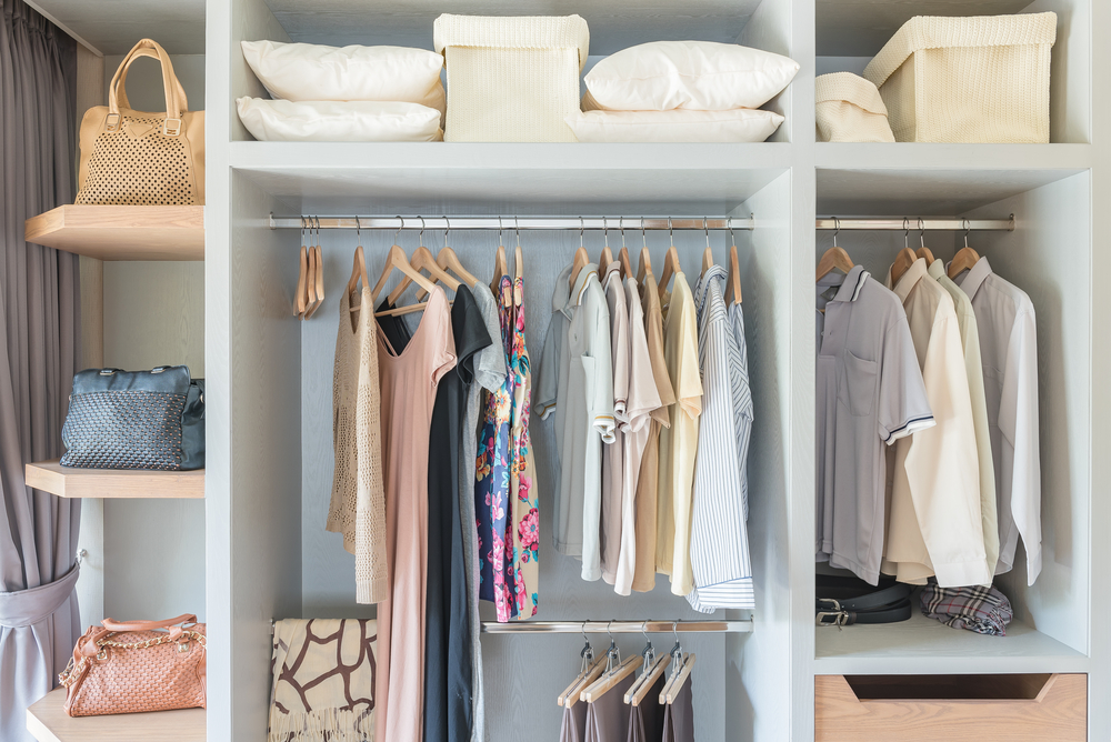 Organized closet with spring wardrobe
