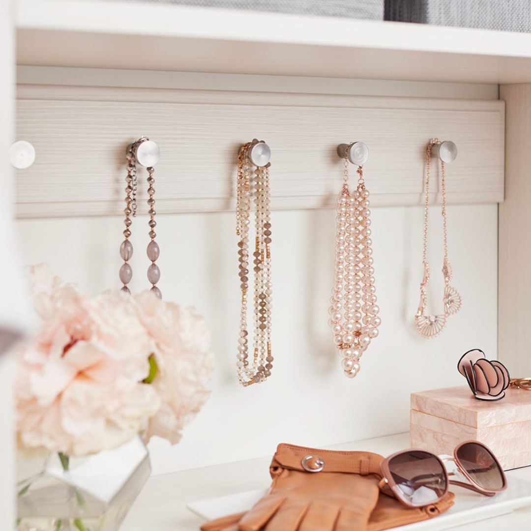 Necklaces and Pendants Hanging from Closet Hooks. Photo by Instagram user @inspiredclosets