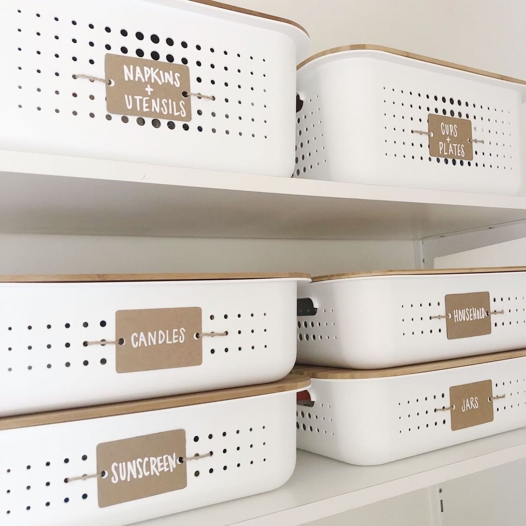 Labeled Containers of Silverware and Kitchen Supplies. Photo by Instagram user @neatmethod