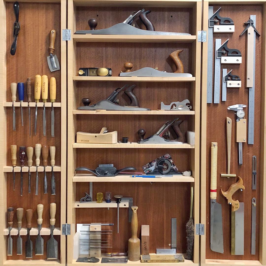 Tools stored in custom-built organizer. Photo by Instagram user @jbfurniture