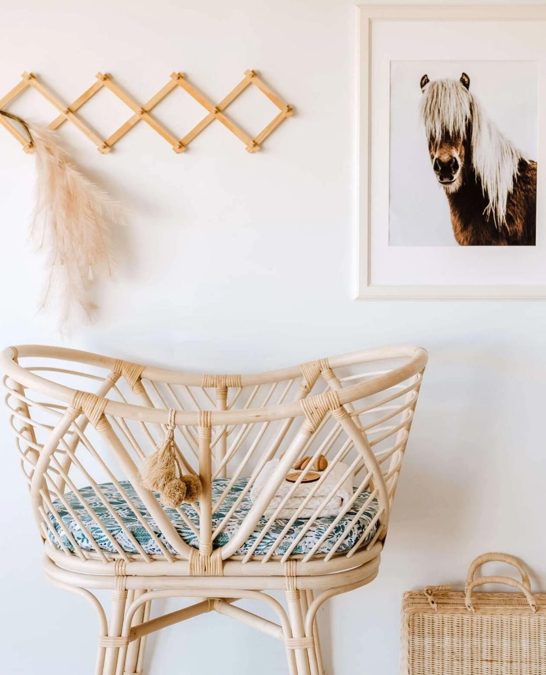 Wicker boho bassinet. Photo by Instagram user @thelittlekidzcloset