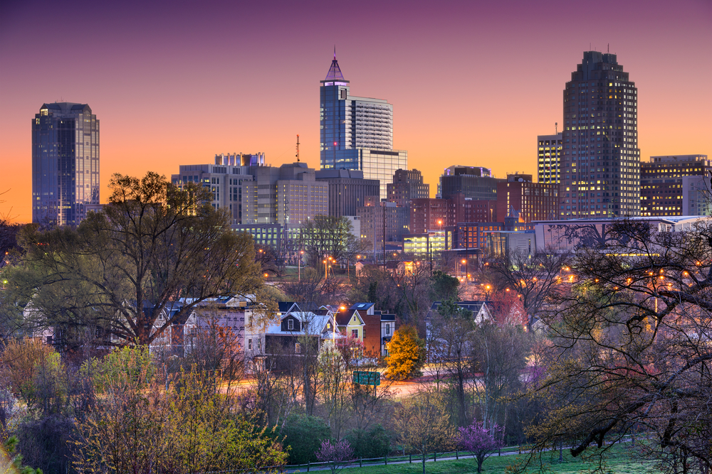 Raleigh, NC skyline at dusk