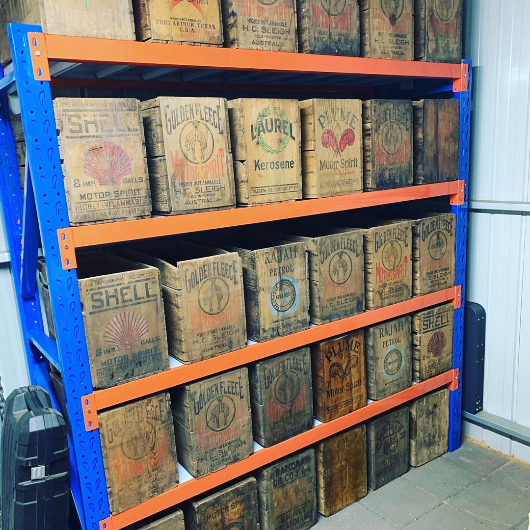 wooden crates stacked on shelves photo by Instagram user @scott_schrapel