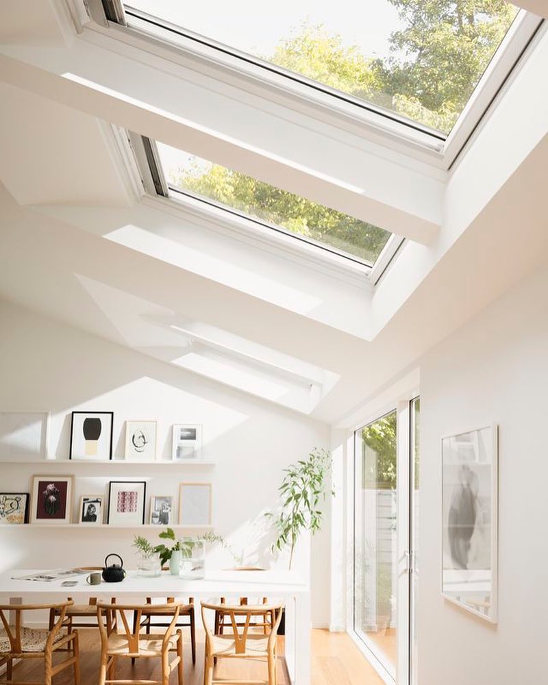 Several Skylights Letting in Natural Light. Photo by Instagram user @white.and.woods